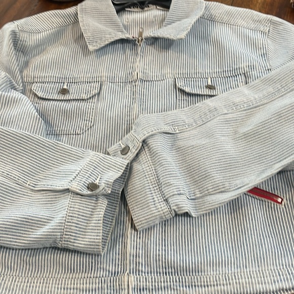 Vintage Venca striped pinstripes blue white red Jean denim jacket size xl - Picture 11 of 16